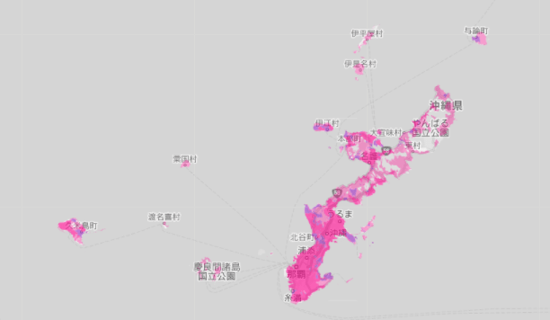 2022年4月以降の楽天回線4G拡大予定エリア（沖縄本島付近）