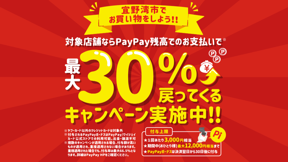 【宜野湾市】PayPay30パーセント還元「宜野湾市でお買い物をしよう！最大30%戻ってくるキャンペーン！」